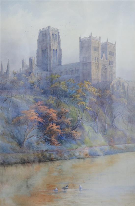 Nora Davison (fl. 1881-1905) A view of Durham Cathedral from the river 66 x 42cm